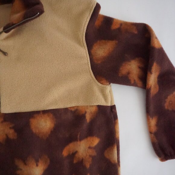 Vintage Brown Tan Leaf Print Quarter Zip Fleece Cottagecore Gorpcore Sweater S - Picture 5 of 10
